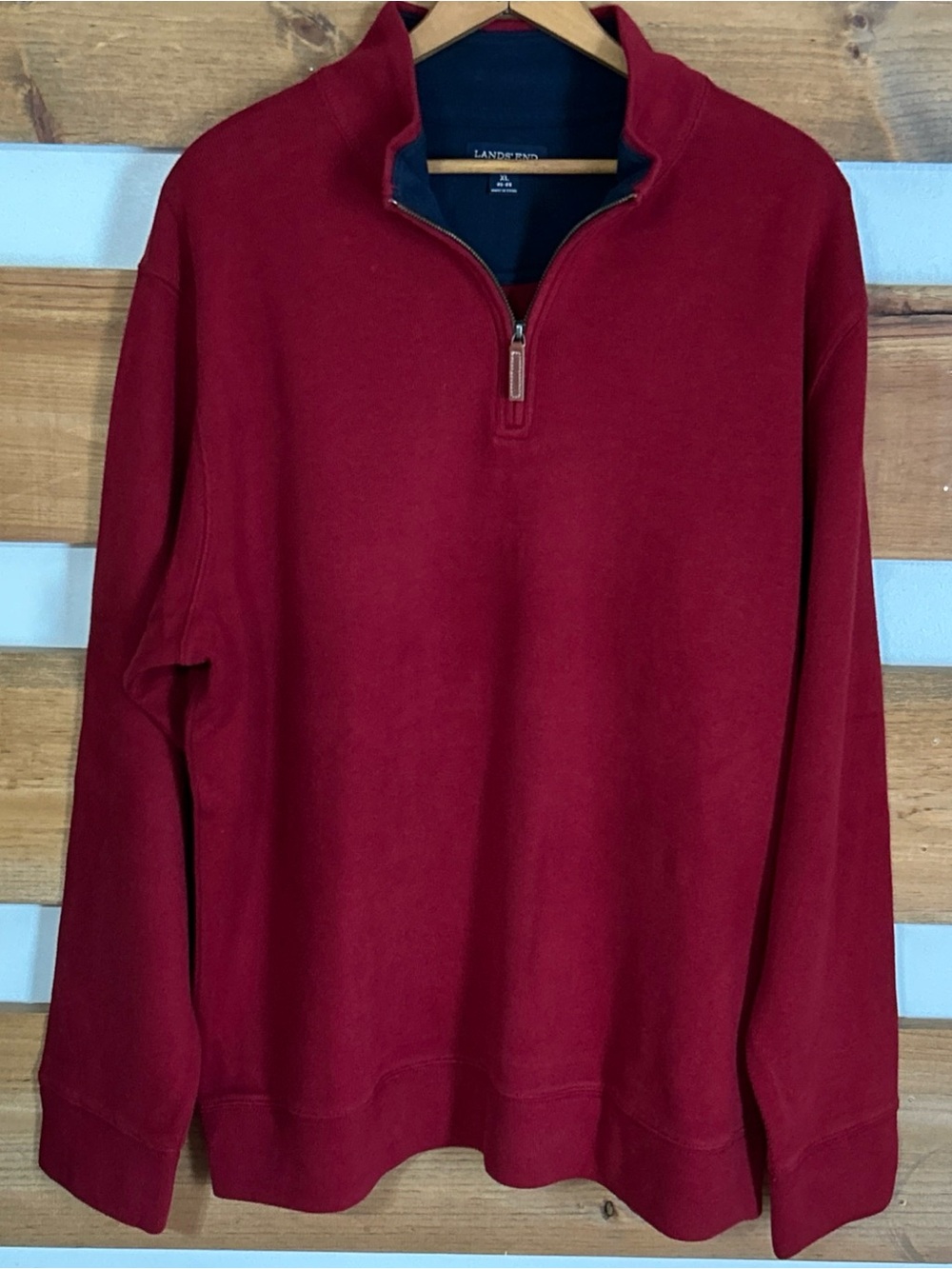 Lands' End Quarter Zip Pullover Sweater Solid Burgundy Comfy Cozy Men's Size L